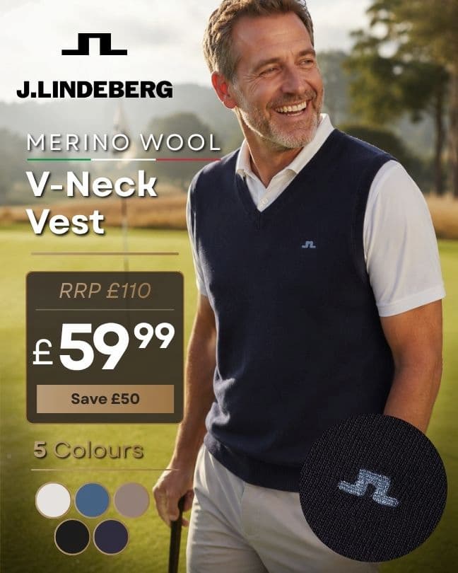 J.Lindeberg Mens Liam Knitted Merino Wool V-Neck Golf Vest