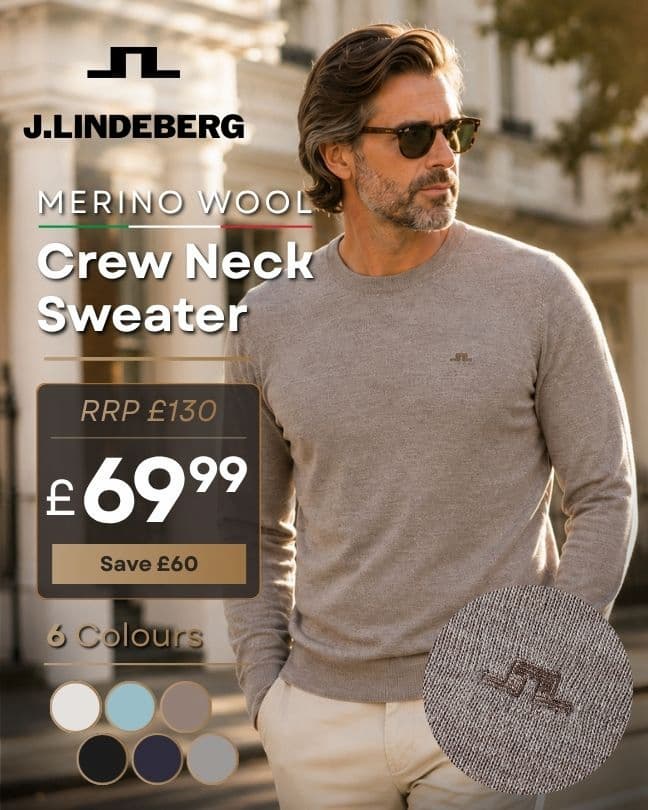 J.Lindeberg Mens Keane Tollegno Merino Wool Crew Neck Golf Sweater