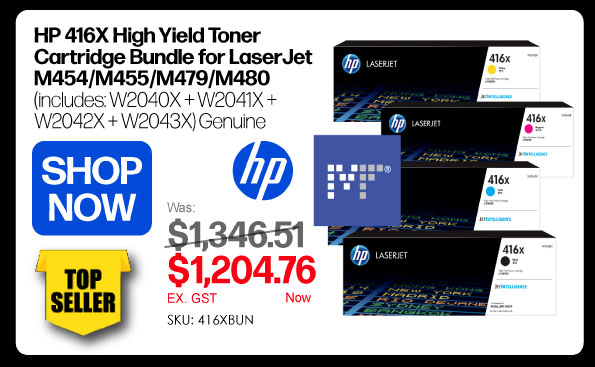 Shop Now HP 416X High Yield Toner Bundle for LaserJet M452/M377/M477 Genuine (W2040X + W2041X + W2042X + W2043X) - Was $1346.51, Now $1204.76 Ex GST