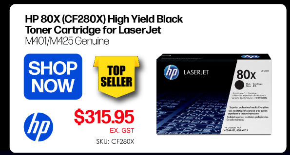 Shop Now HP 80X CF280X High Yield Black Toner for LaserJet M401/M425 Genuine - $315.95 Ex GST