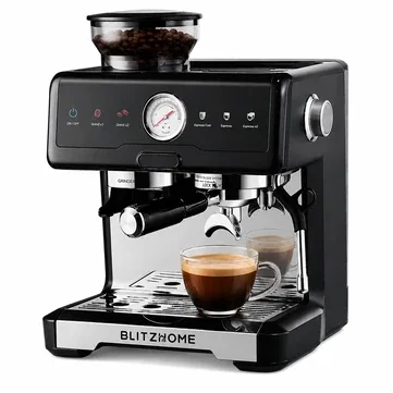 [EU Direct] BlitzHome® CM7080 Espresso Coffee Machine 20Bar 2200W with Built-in Conical Burr Grinder Dual Boiler Dual Pump Pressure Gauge PID & NTC Hot & Cold Brew 58mm Portafilter Manual Steam Wand
