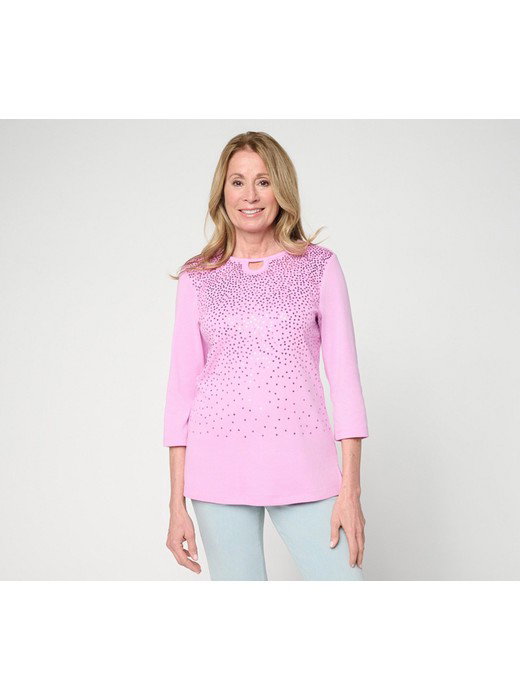Quacker Factory Spring Beauty Sequin Ribbed 3/4 Sleeve Top