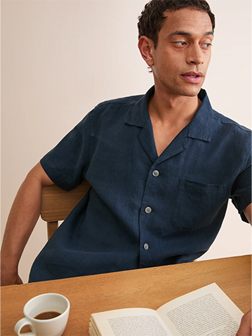 Men's Short Linen Pyjamas in Navy