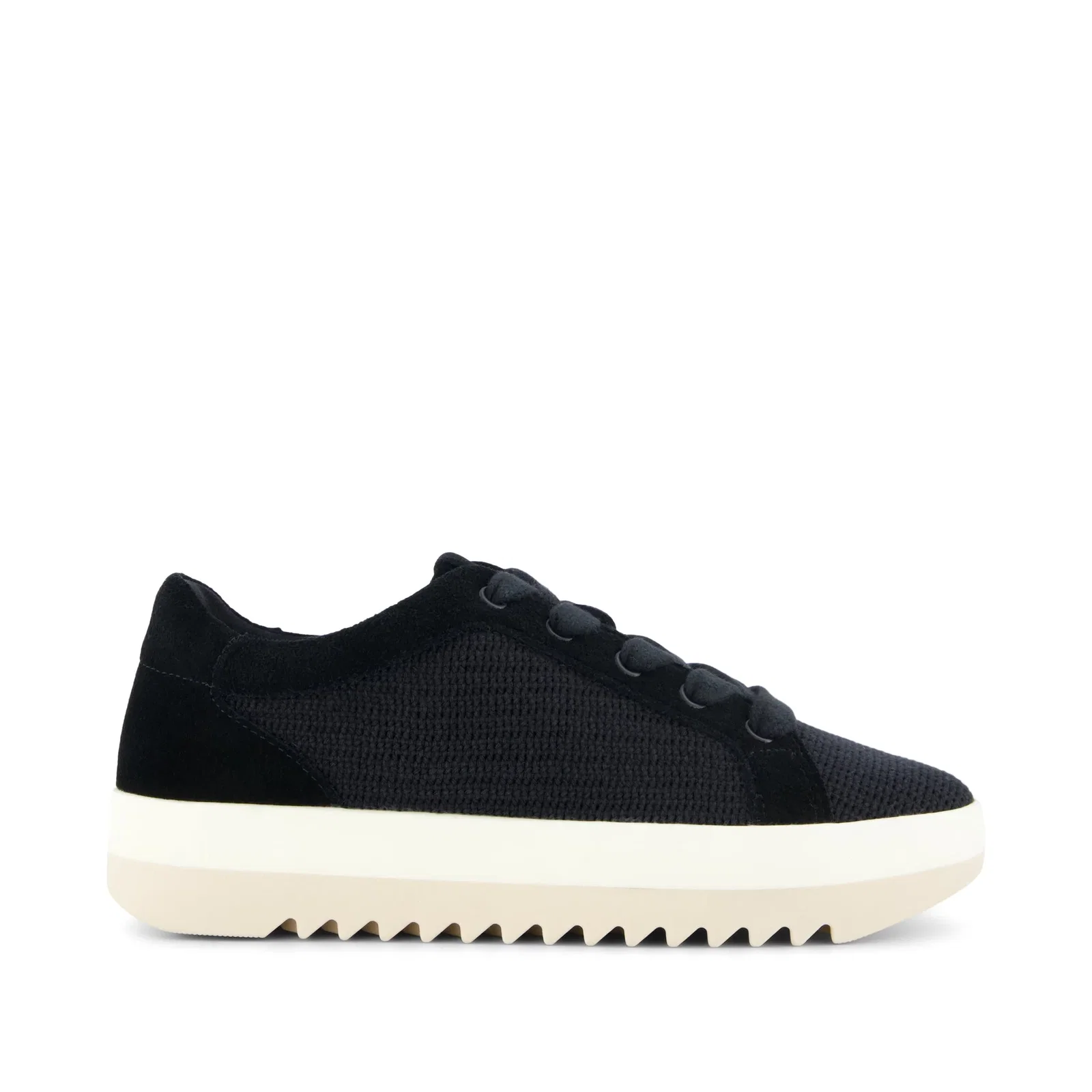 Image of Womens Rea Lace-Up Platform Sneaker Black Mesh and Suede