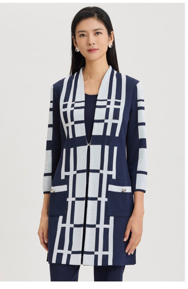 Heritage Two-Tone Geometric Knit Duster