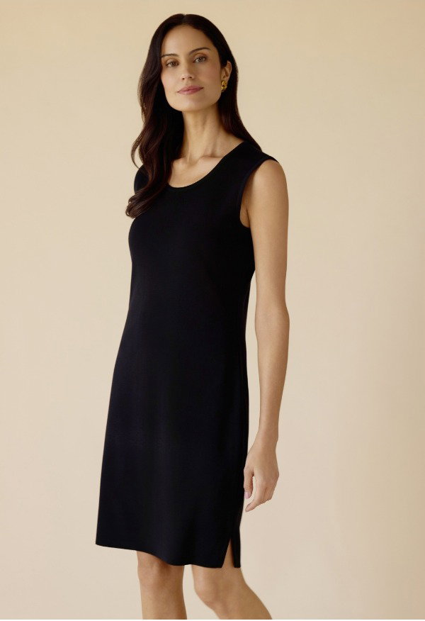 Sleeveless Sheath Knit Dress, Black - True Fit