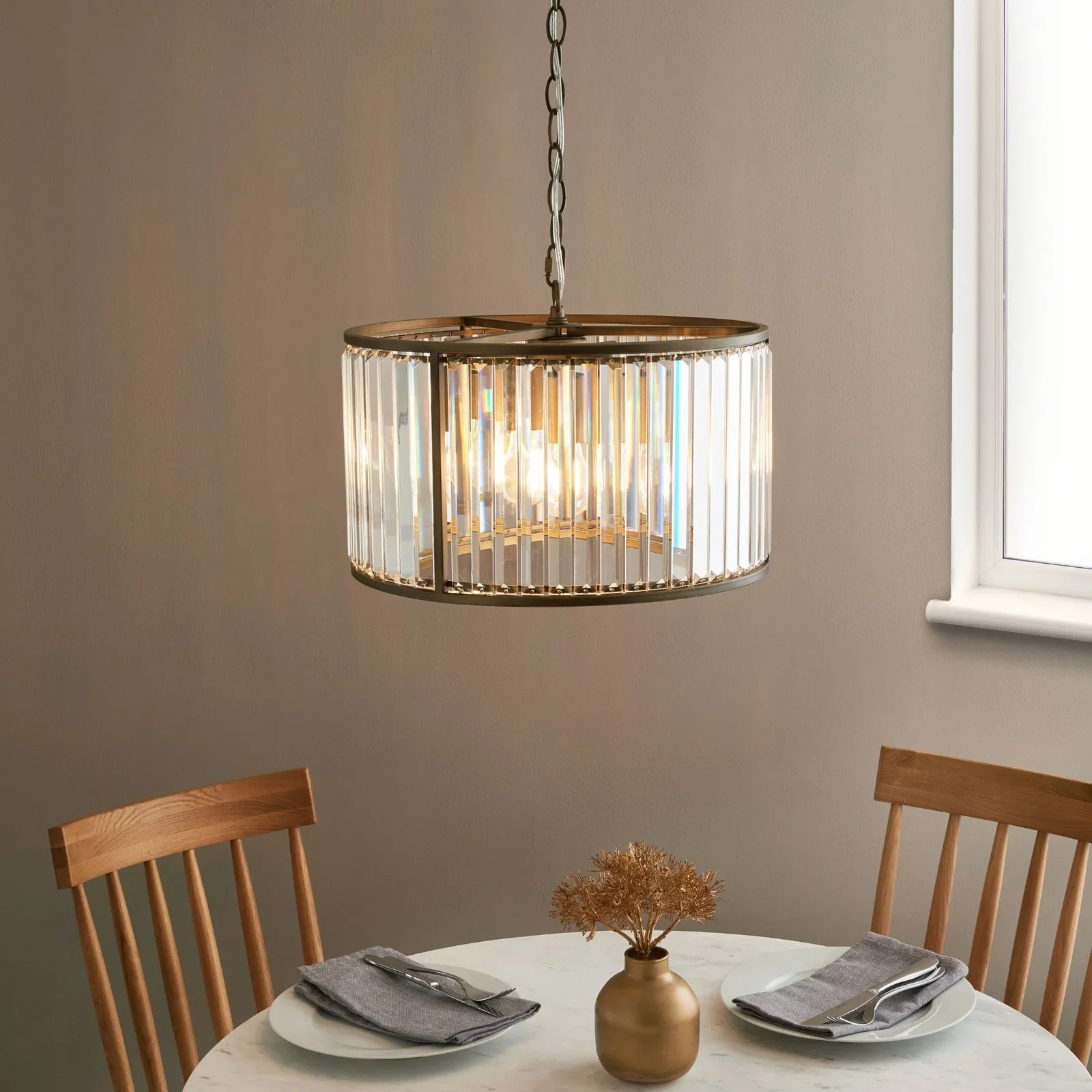 Image of Resto Crystal & Antique Brass Pendant Ceiling Light