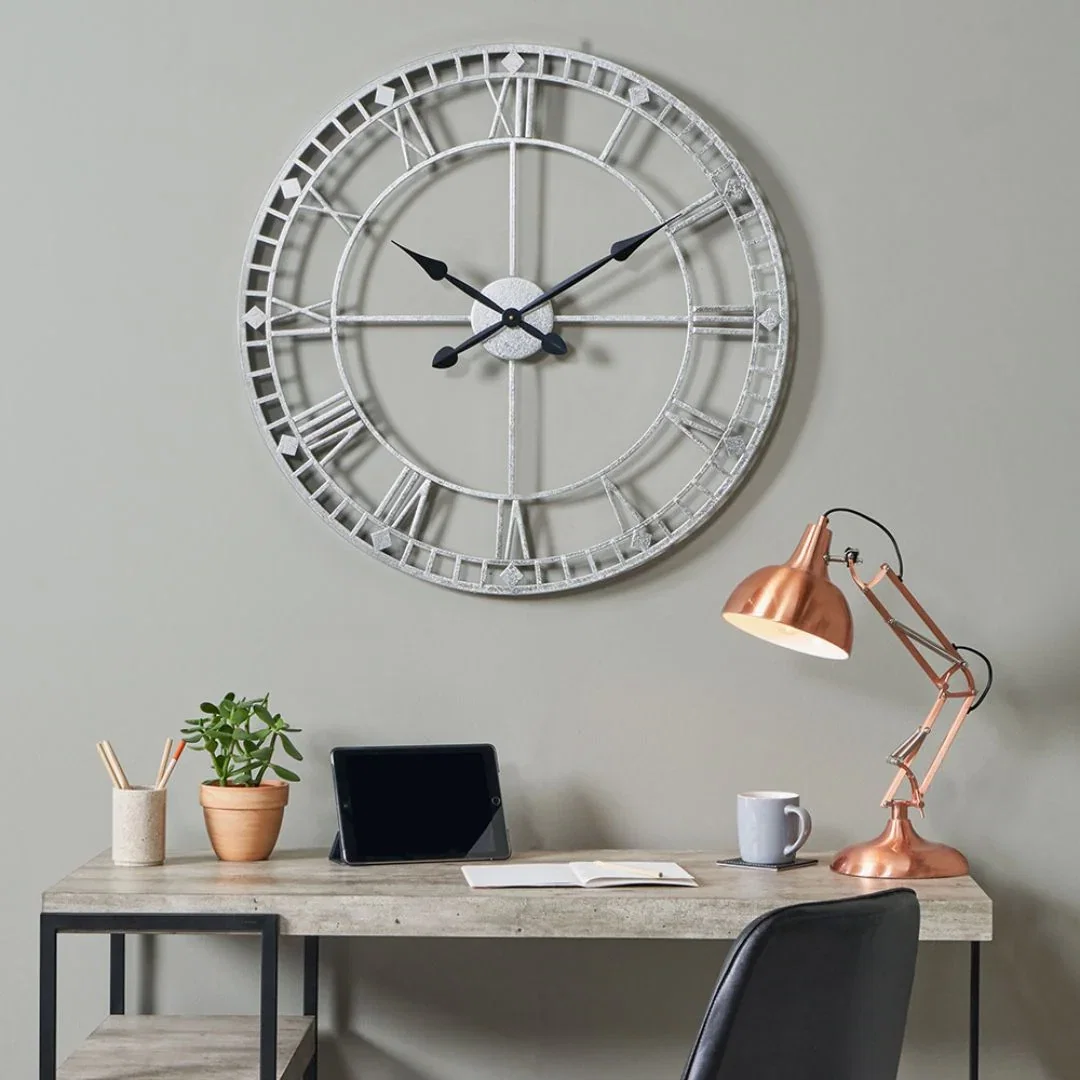 Image of Skeleton Round Antique Silver Wall Clock
