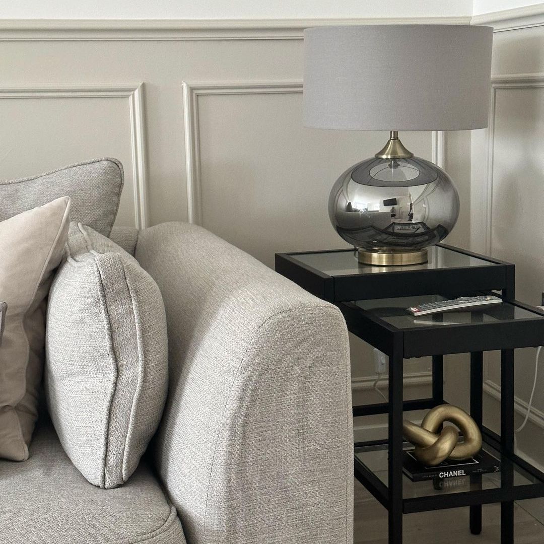 Image of Acilia Antique Brass and Smoked Glass Table Lamp