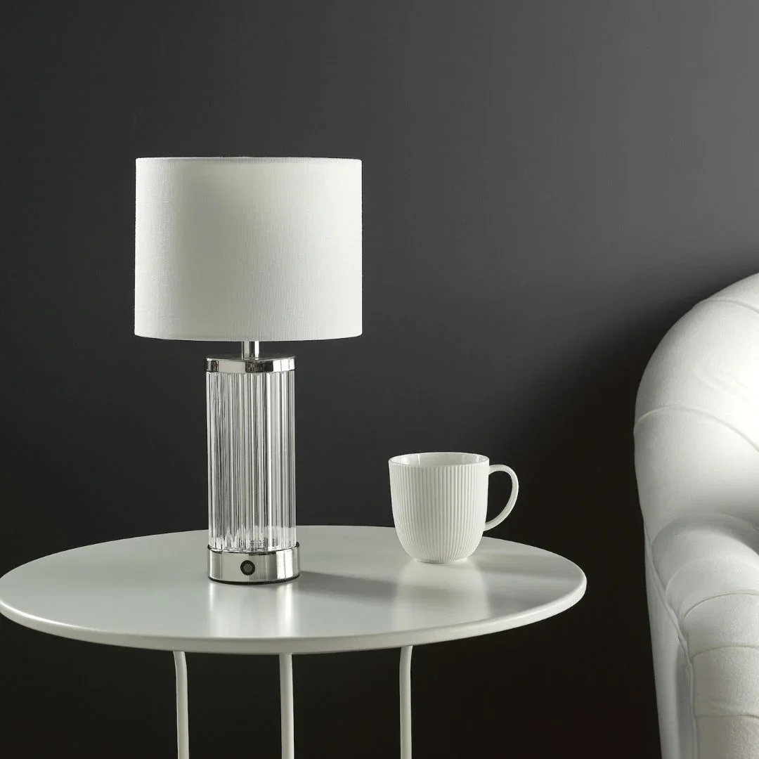 Image of Enrico Polished Nickel and Glass Rechargeable Touch Table Lamp