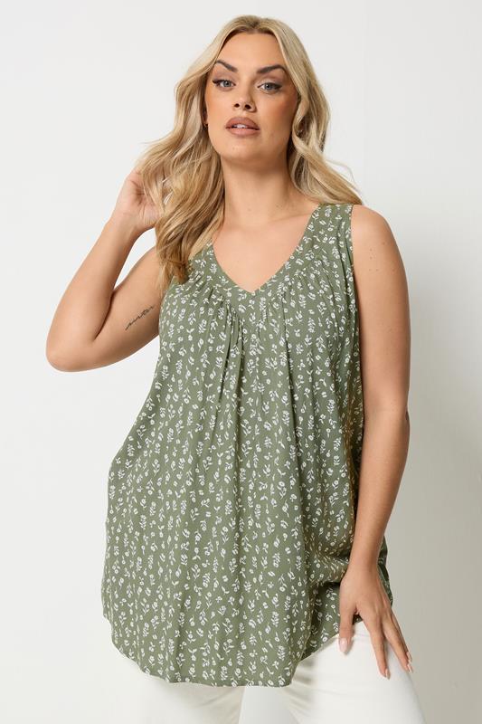 Image of YOURS TrÃ¤gershirt in OlivgrÃ¼n mit kleinem Blumenmuster