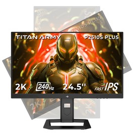 TITAN ARMY P2510S PLUS 24.5 inch Gaming Monitor, 2560*1440 16:9 Fast IPS Screen, 240Hz Refresh Rate, HDR500, 123% sRGB, Adaptive-Sync, Dynamic OD, Game+ Assist, 12 Scenario Modes, PIP & PBP Display, Low Blue Light, Height-adjustable Swivel Stand