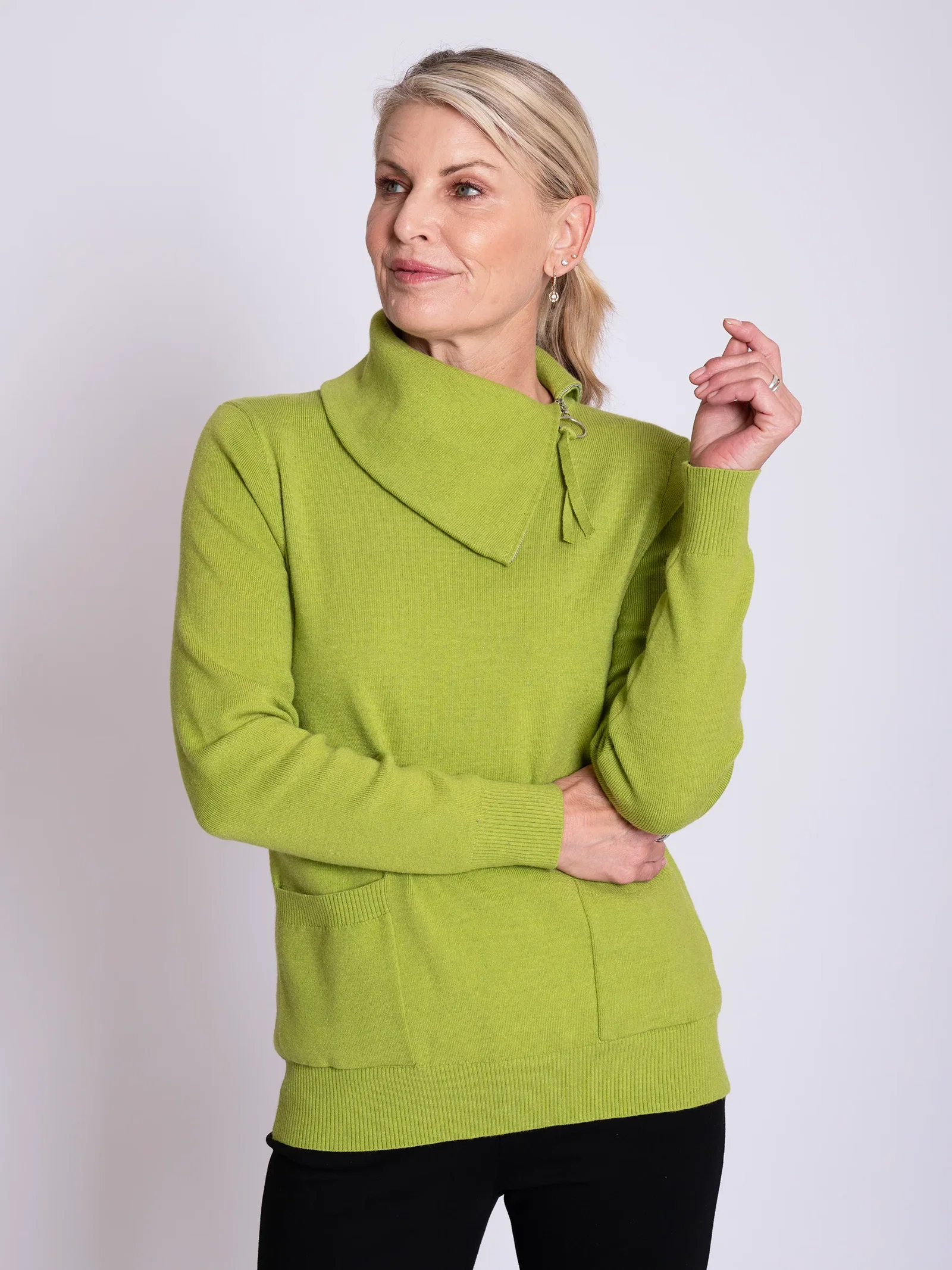 Image of Lime Split Zip Collar Jumper with Pockets
