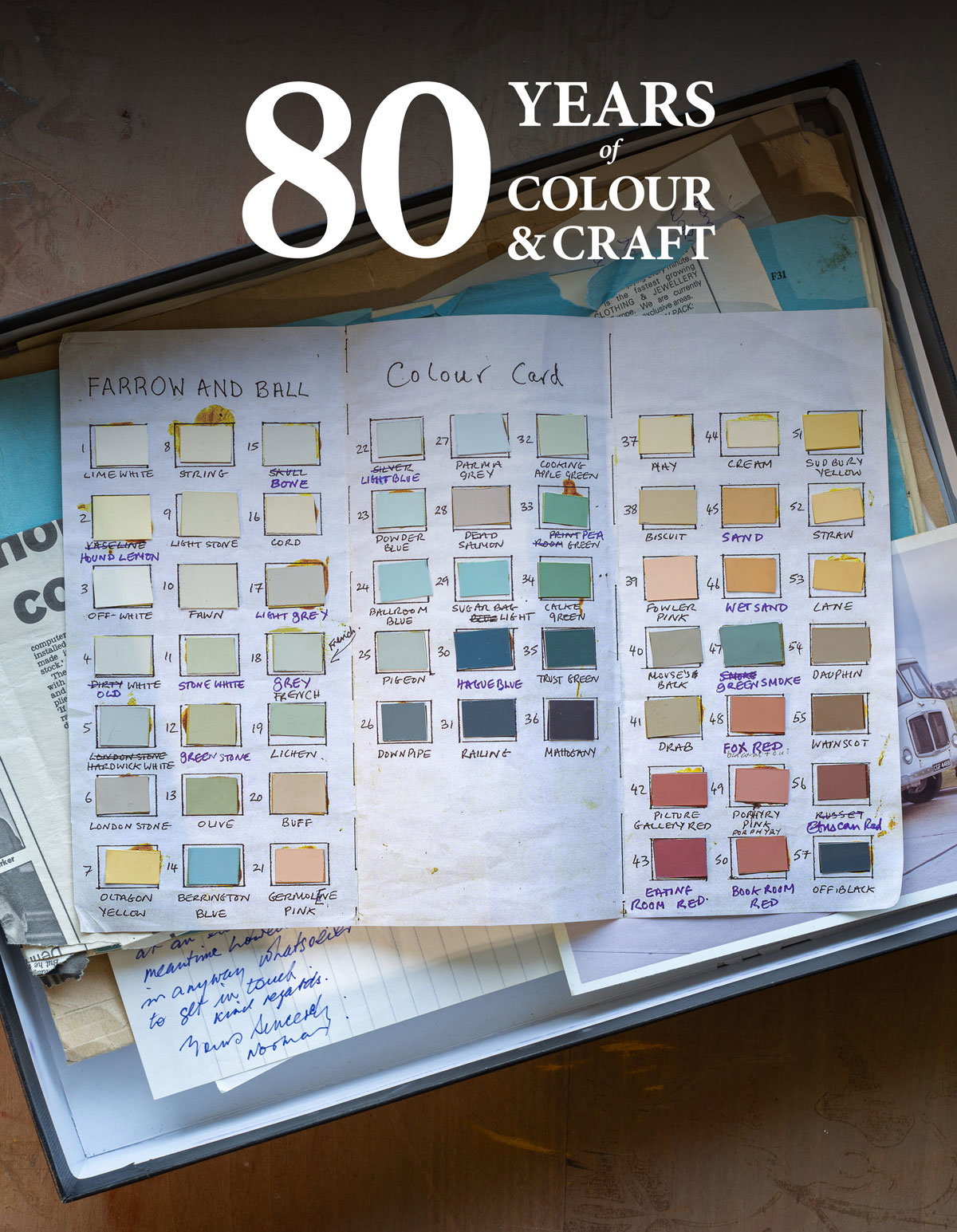 Image of an old paper Farrow and Ball colour card