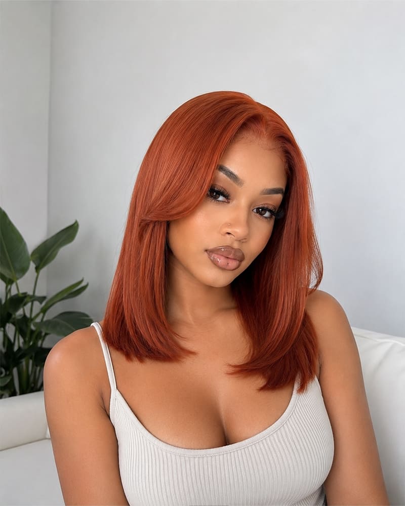 Arabella 6x5 Invisible Knots Glueless Ginger Brown Straight Bob Wig Pre-cut Lace Beginner Friendly