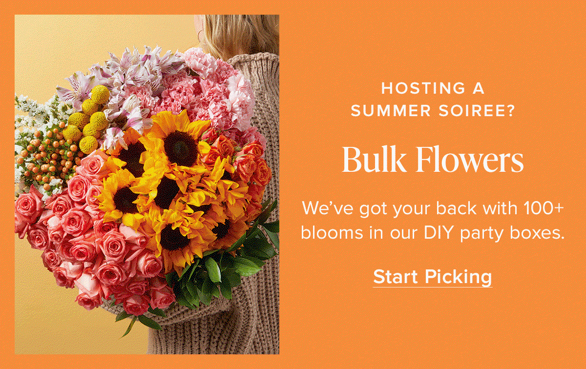 Hosting A Summer Soiree? We've got your back with 100+ blooms in our DIY party boxes. Shop Bulk Flowers. 