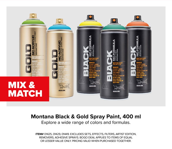 Mix & Match! Montana Black & Gold Spray Paint, 400 ml - Explore a wide range of colors and formulas