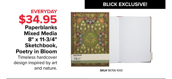 Paperblanks Mixed Media 8" x 11-3/4" Sketchbook, Poetry in Bloom, $34.95 - Timeless hardcover design inspired by art and nature.