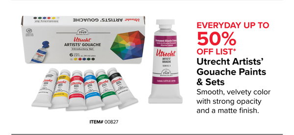 50% off Utrecht Artists' Gouache paints & Sets - Smooth, velvety color with strong opacity and a matte finish.