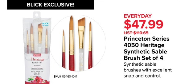 Princeton Series 4050 Heritage Synthetic Sable Brush Set of 4, $47.99 - Synthetic sable brushes with excellent snap and control.