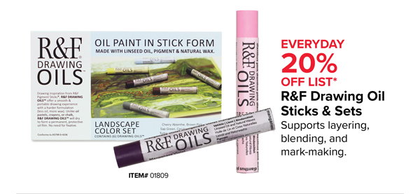 20% off R&F Drawing Oil Sticks & Sets - Supports layering, blending and mark-making.