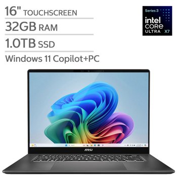 MSI Prestige 16 AI+ Copilot+ Laptop 16-inch OLED 2880 x 1800 Touchscreen with Intel Core Ultra X7 Processor