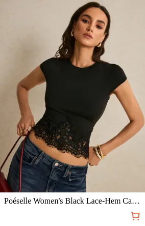 Poéselle Women s Black Lace-Hem...