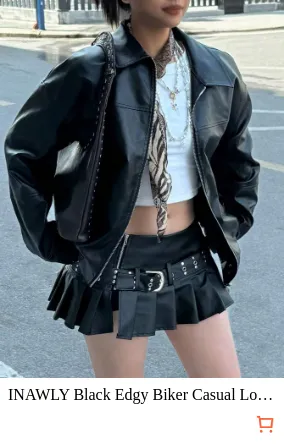 INAWLY Black Edgy Biker Casual...