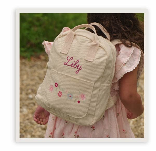 Personalised Heritage Floral Mini Cord Ecru Backpack
