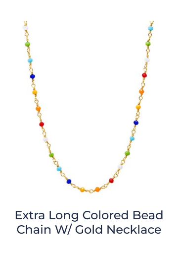 Extra Long Colored Bead Chain W/ Gold Necklace