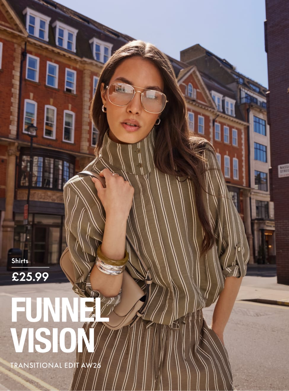 Green Striped High Neck Bubble Hem Shirt