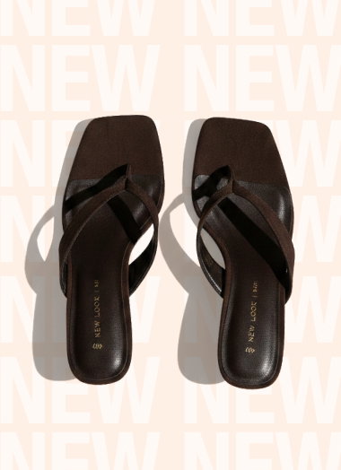 Dark Brown Faux Suede Toe Post Mule Sandals