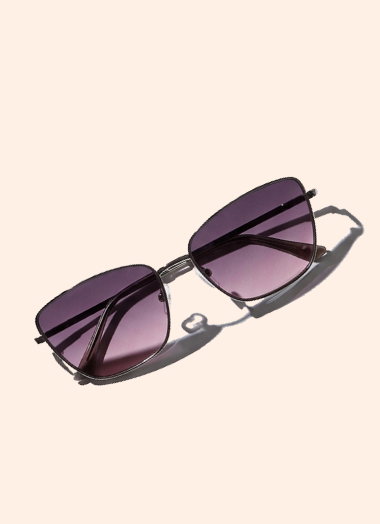 Silver Tone Purple Square Frame Gradient Sunglasses