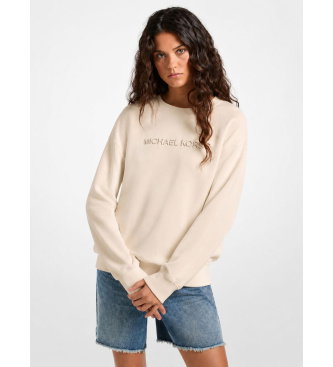 Sudadera de algodón con logotipo en relieve blanco roto