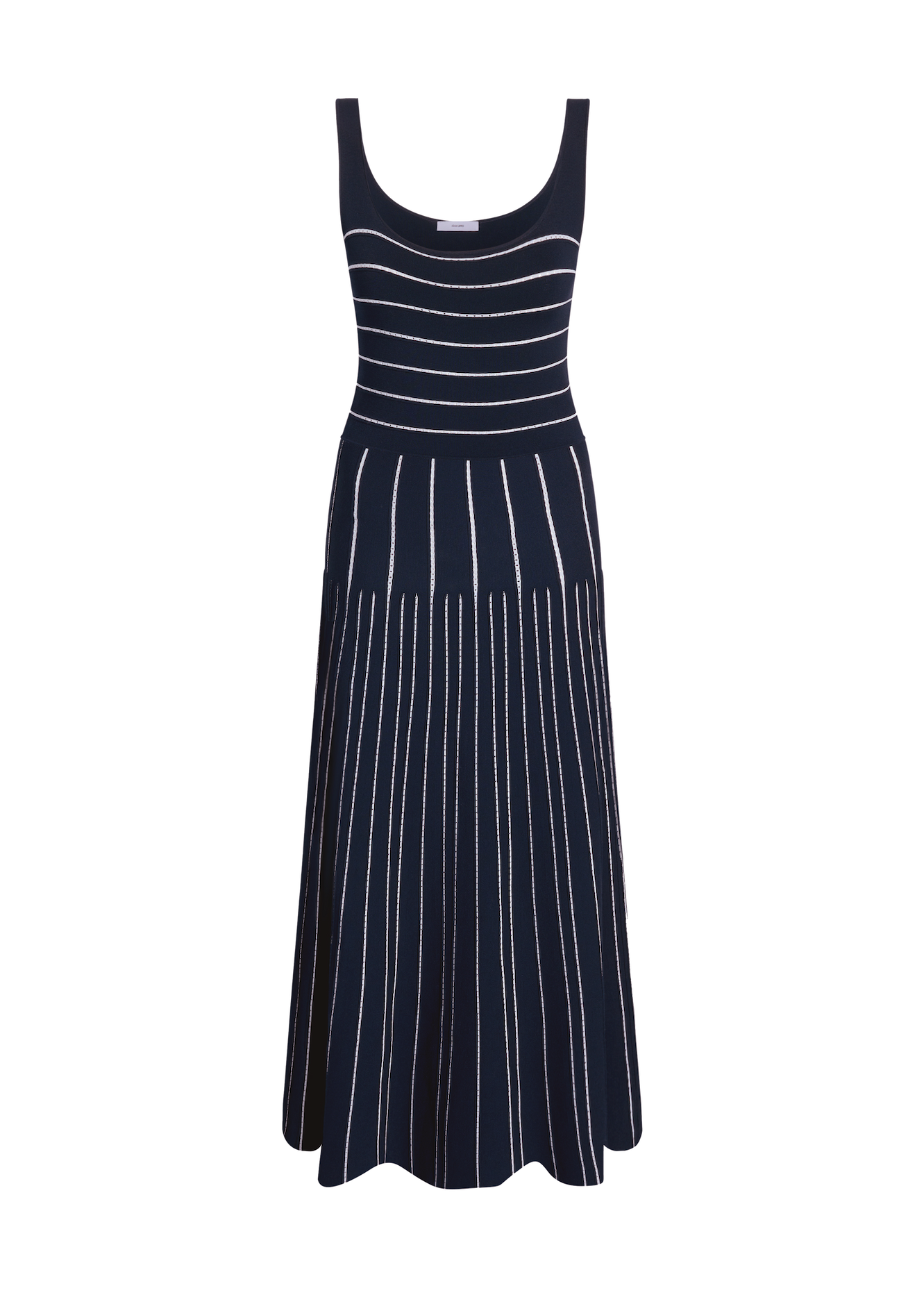 Ghost image of the gemma dress in navy and white stripes
