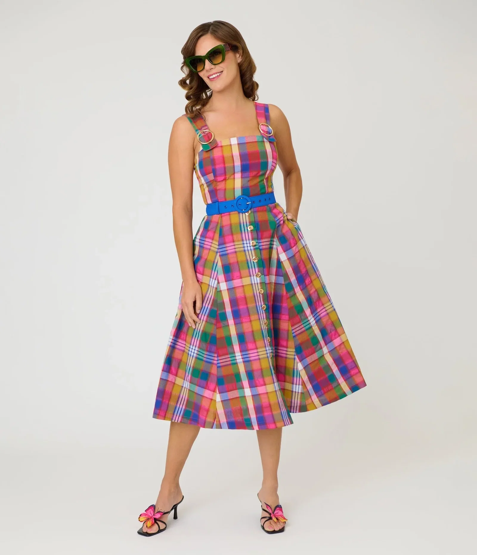 Image of Unique Vintage Madras Plaid Picnic Perfect Midi Dress