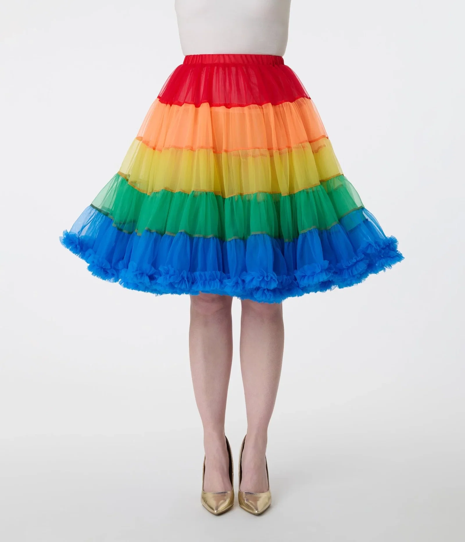 Image of Unique Vintage 1950s Style Rainbow Stripe Ruffled Petticoat Crinoline