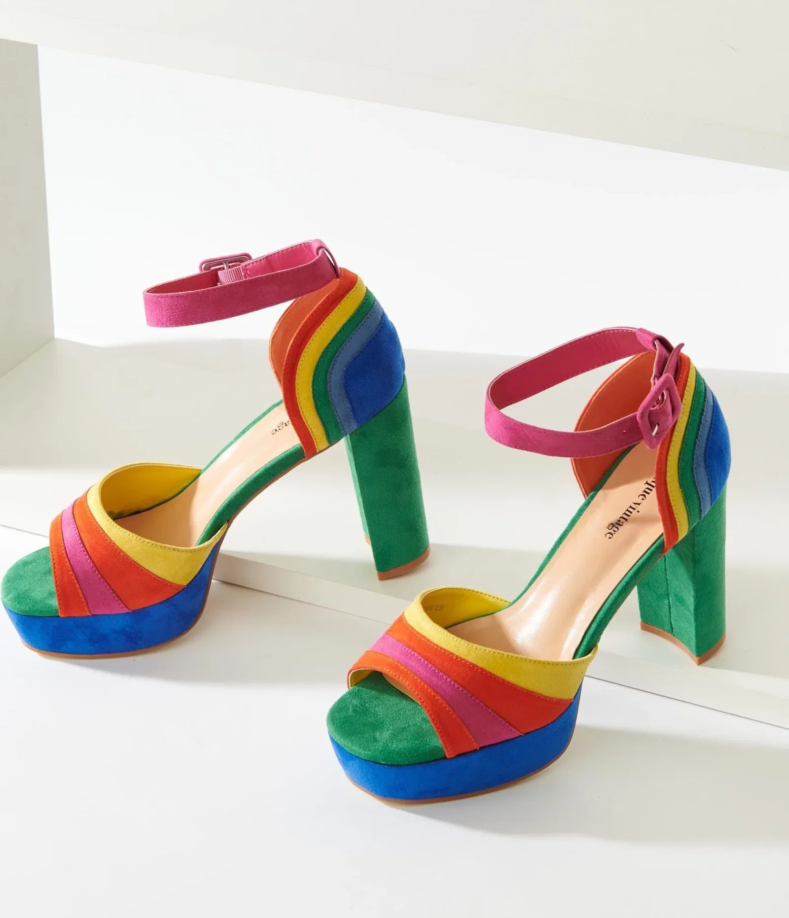 Image of Unique Vintage Rainbow Suede Peep Toe Pumps
