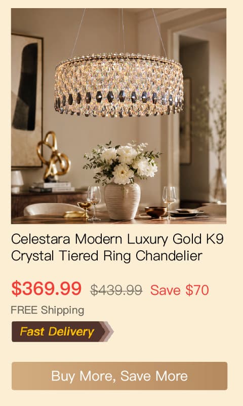 Celestara Modern Luxury Gold K9 Crystal Tiered Ring Chandelier