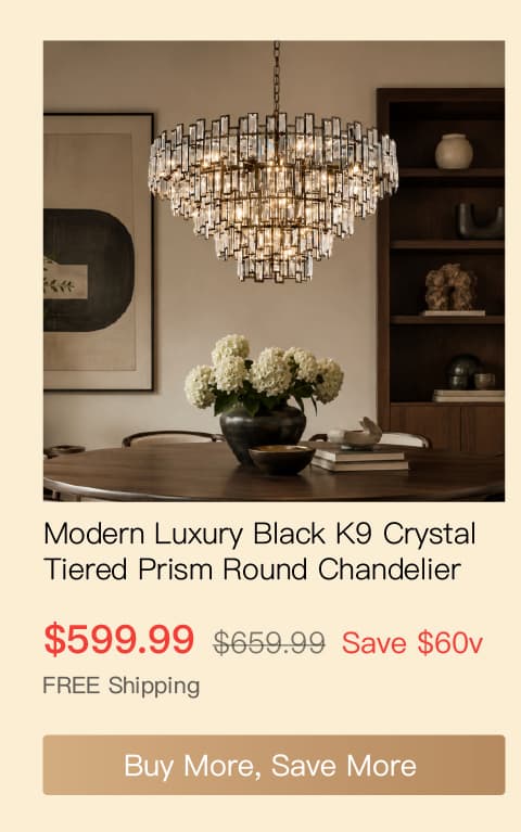 Modern Luxury Black K9 Crystal Tiered Prism Round Chandelier
