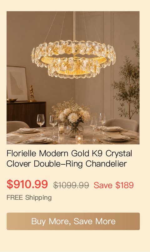 Florielle Modern Gold K9 Crystal Clover Double-Ring Chandelier