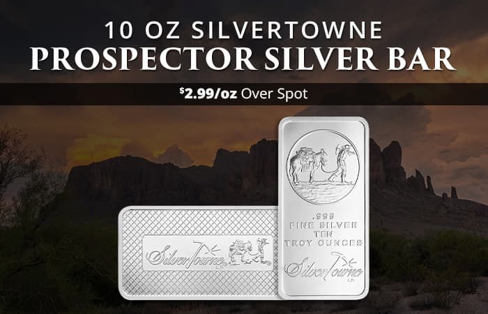 ON SALE: 10 oz SilverTowne Prospector Silver Bar (New)