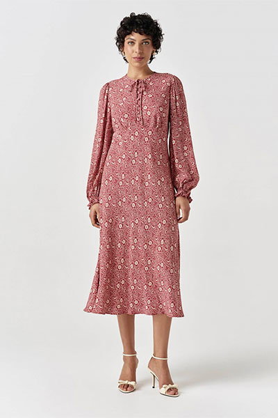 Stella Floral Crepe Tie Front Midi Dress