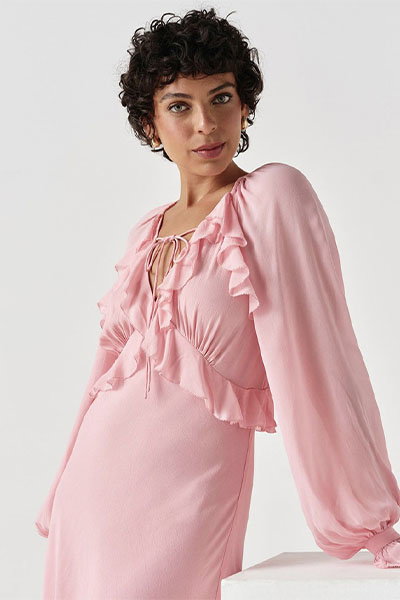 Naomi Long Sleeve Frill Midi Dress