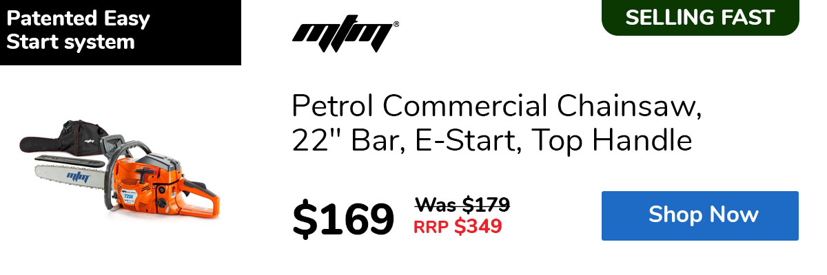 Petrol Commercial Chainsaw, 22" Bar, E-Start, Top Handle