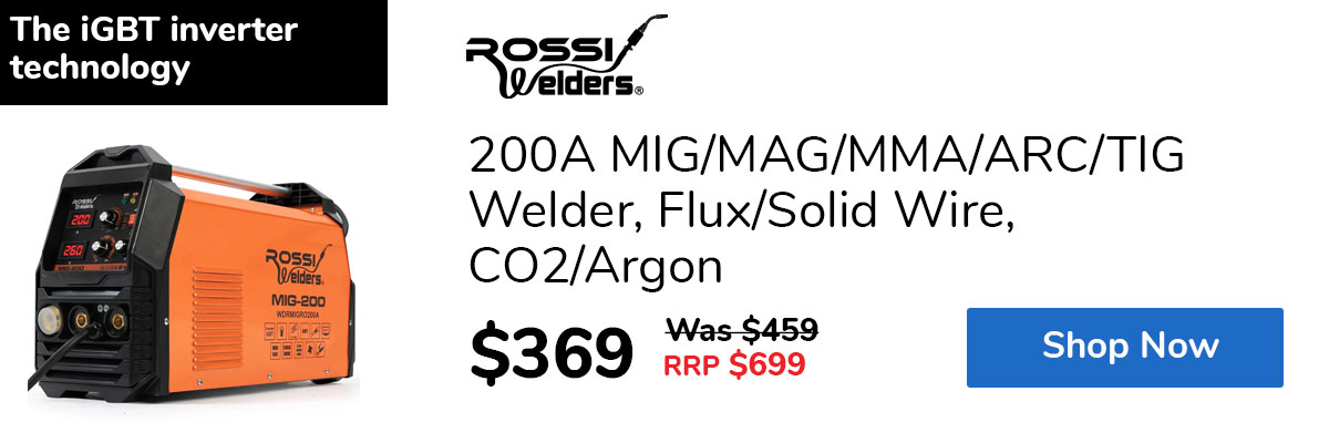 200A MIG/MAG/MMA/ARC/TIG Welder, Flux/Solid Wire, CO2/Argon