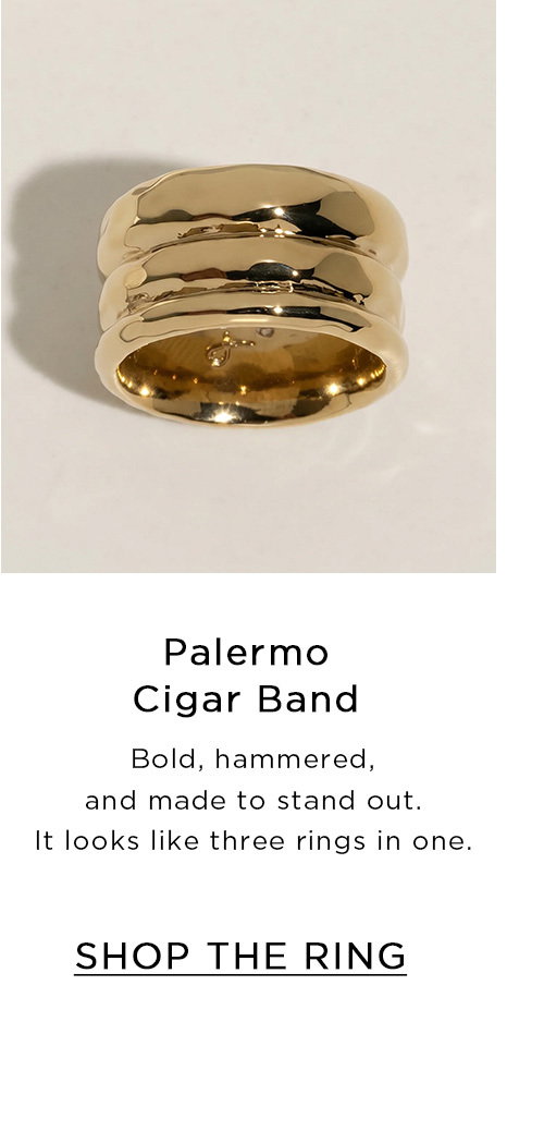 Palermo Cigar Band | Bold, hammered, and made to stand out. It looks like three rings in one. | SHOP THE RING