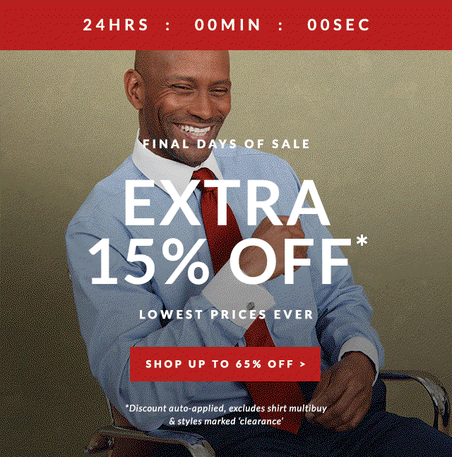Extra 15% off sale, auto-applied
