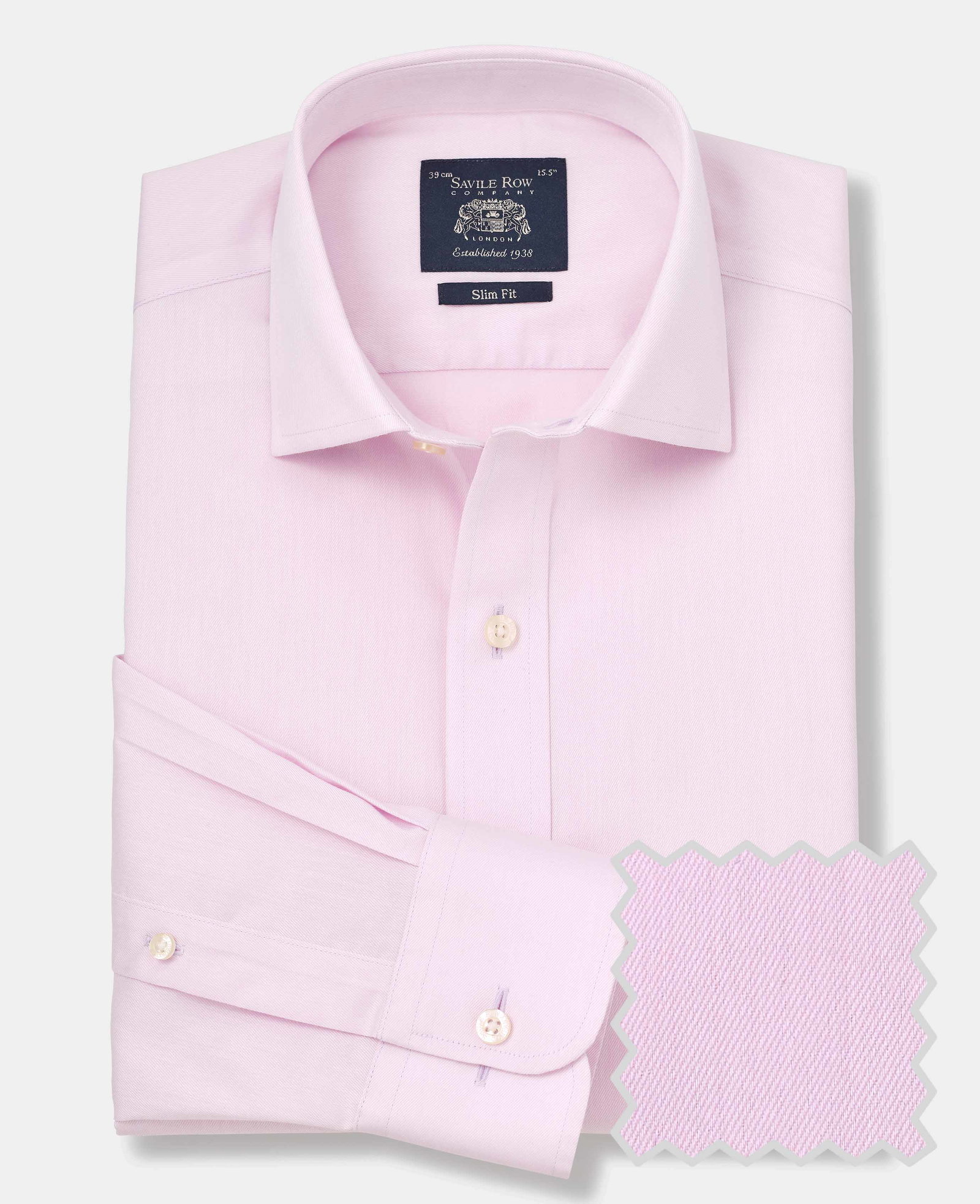 Image of Pink Cotton Twill Slim Fit Non-Iron Shirt - Single Cuff
