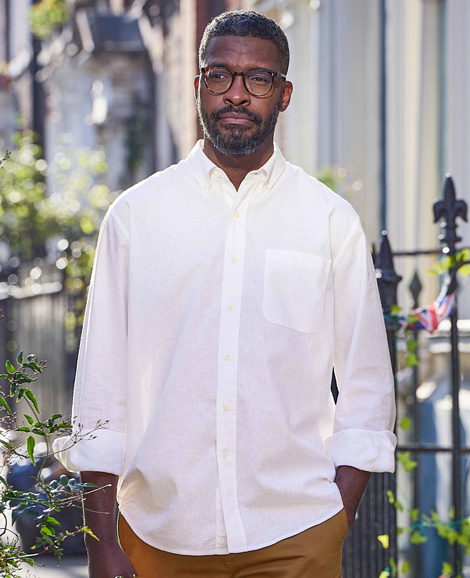 Image of White Linen-Blend Classic Fit Casual Shirt